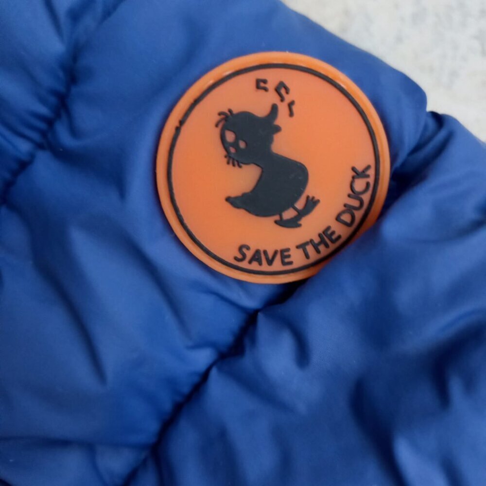 Save The Duck Kids Dony Blue Puffer Jacket Size 12 Animal Free Hooded Coat - Picture 4 of 12